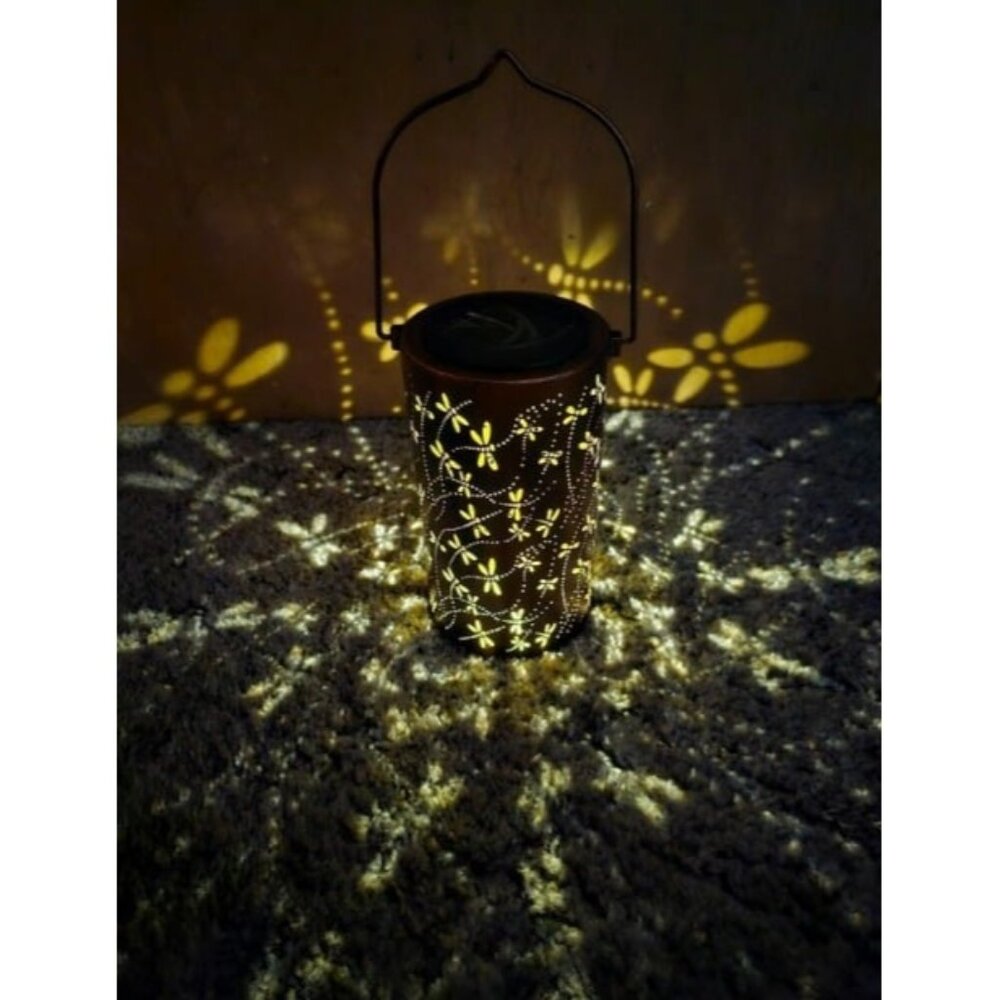 Solar Lanterns Outdoor Hanging Lantern Lights Dragonfly Hollowed-Out Metal Decor